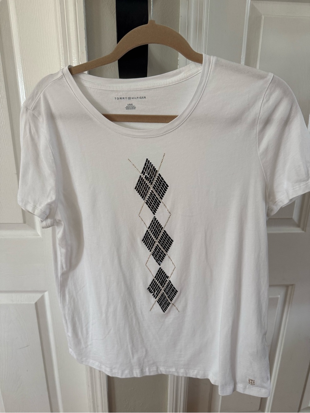 Tommy Hilfiger White Short Sleeve Tee with Black Argyle Graphic